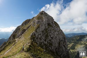 Der Gipfelaufbau des Aggenstein mit der Aufstiegsflanke (links)