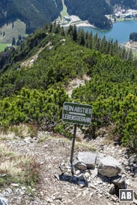 Kurz vor dem Gipfel ist die Ostgrat-Route mit einem eindeutigen Schild gekennzeichnet.
