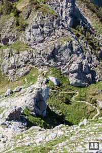 Blick vom Gipfelaufbau auf den Geiselsteinsattel
