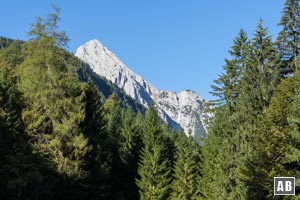Erste Blicke auf die sehr hohe Steilstufe zum Gamsanger (rechts)