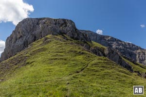 Blick vom Bärenlahnersattel auf den weiteren Anstieg zum Gipfel: noch ist das Gelände einfach
