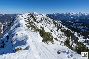 Schneeschuhtour Dürrnbachhorn: Blick auf den Ostgrat über den der Gipfel vom Heutal aus erreicht werden kann.