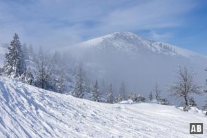 Skitour Wank: Aussicht aus dem oberen Teil der Skipiste auf den Gipfel