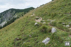 Von der Wegkreuzung in mäßiger Neigung der Latschenkuppe des Jägerkamp entgegen