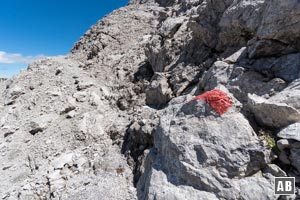 Über steile Kehren wandern wir hoch zu einem weiteren Geröllfeld