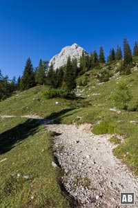 Am Sattel oberhalb des Hohen Ganges: Der Pfad zum Seebensee mit unserem Ziel im Hintergrund