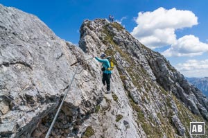 Die ausgesetzte Schlüsselstelle am Westgrat der Hochplatte