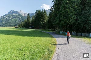 Am Waldrand geht es zum oberen Ende von Nesselwängle