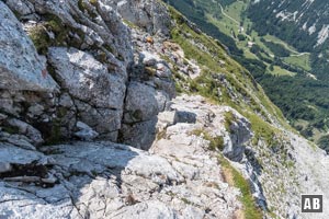 Rückblick nach den ersten Metern in der Westflanke