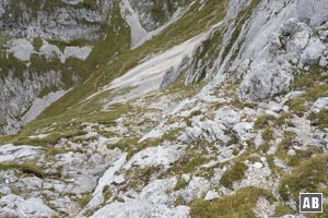 Rückblick vom Grat auf das extreme Gehgelände