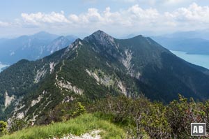 Rückblick vom Heimgarten-Gipfel hinweg über den Verbindungsgrat zum Herzogstand