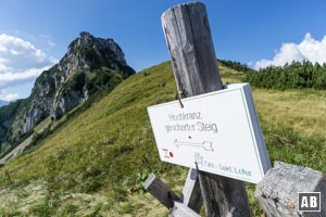 Am Kühkranz teil sich der Weg: Nach links geht es zum markierten und teilweise versicherten Normalweg