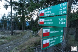 Wenige Meter nach der Künischen Kapelle folgen wir dem Wegweiser Lo1 zurück nach Lohberg