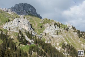 Blick vom Gimpelhaus auf die Tannheimer Hütte