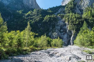 Bergtour Lärcheck: Diesen Schuttstrom den Steilaufschwung entgegen