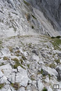 Rückblick auf den bisherigen Anstieg durch die Gipfelflanke