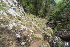 Rückblick aus dem Balkon auf den bisherigen Aufstieg