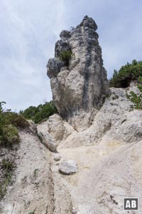 ...geht mit der Steinernen Agnes auf Tuchfühlung. Für den Idealblick müssen wir einen Ausguck hinter dem Geotop erklimmen.