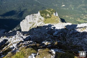 Blick vom Gipfel auf den 300 m tiefer liegenden Gamsanger