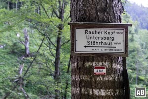 Ab den Höfen von Aschau geht der breite Wanderweg in einen deutlich steileren Bergpfad über