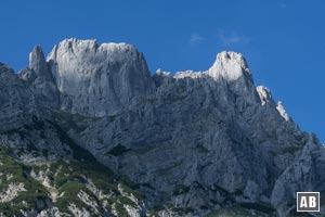 Regalmwand, Törlwand und Daumen (von rechts nach links) - gesehen aus dem Weg zur Gaudeamushütte