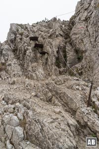 Drahtseilgesicherte Stelle am Grat zum Rubihorn