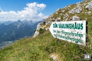 Zum Säulinghaus und um den Pilgerschrofen - das Schild zeigt den Rest unserer Runde an