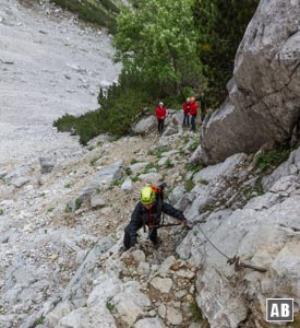 Blick von oben auf den Einstieg in den Widauersteig