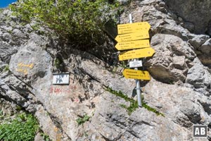 Am Wegkreuz in Richtung Jubiläumssteig/Gruttenhütte schwenken wir nach rechts, mit dem Ziel Kübelkar/Ellmauer Tor