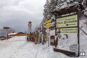 Startpunkt unserer Winterwanderung zur Oberen Firstalm und in der Fortsetzung zur Brecherspitz