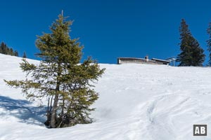 Aus dem Gipfelhang steigen wir hoch zur Bergstation des Sommersessellifts.