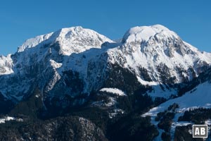 Perspektive vom Grünstein-Gipfel auf Hoher Göll und Hohes Brett