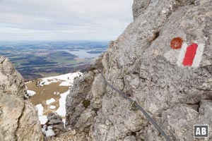 Schneeschuhtour Kampenwand: Der Beginn der drahtseilgesicherten Schlüsselstelle