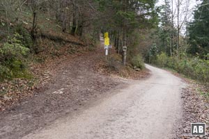 Die Abzweigung nach dem Gasthaus Veitenhof: Nach links geht es in Richtung Rietzaualm-Vorderkaiserfeldenhütte