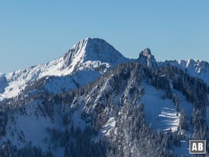 Zoom von der Wildfeldalm auf den Risserkogel und den Plankenstein