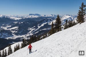 Im steilen Gipfelhang - der Wilde Kaiser im Rücken