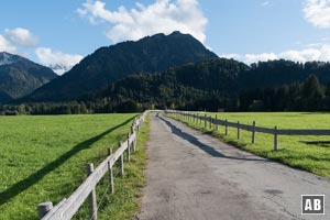 Bis zur Waldgrenze bleibt uns das epische Berg-Panorama erhalten