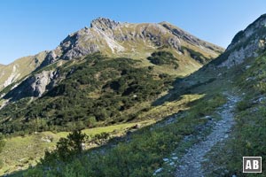 Die Spur dreht um 90° ab, steuert in verhaltener Neigung unserem Ziel sowie dem Koblatpass entgegen