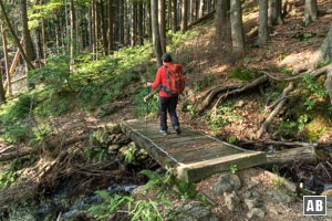 Eine kleine Brücke führt über den Steinbach