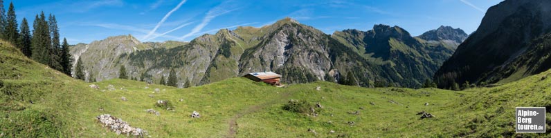 Rückblick auf die Untere Lugenalpe und der Bergumrahmung