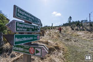 An der Einsattelung rechtsschwenkend weiter bergan wandern.