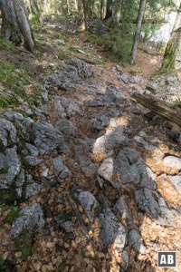 Tiefblick nach den ersten Metern des Gipfelsteigs