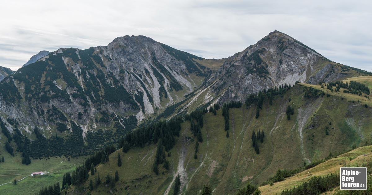 Ponten (links) und Bschießer (rechts) gesehen von der Bergstation der Wannenjochbahn