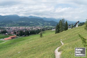 Rückblick auf den Weg durch die freie Almwiese