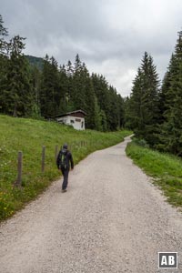 Vom Parkplatz Hinterbrand wandern wir auf planiertem Weg in Richtung Jenner-Mittelstation