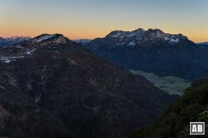 Wanderung Fellhorn: Auch der Rückweg zum Ausgangspunkt bietet noch das ein oder andere optische Hightlight: Steinplatte und Loferer Steinberge im letzten Licht.