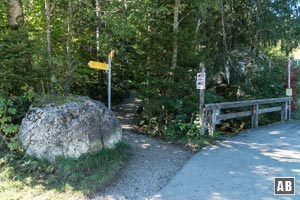 Vor einer Brücke linker Hand ins Gehölz abdrehen